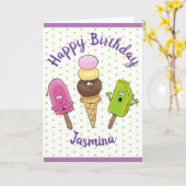 アおもしろいイスクリーム漫画イラストレーション カード (黄色い花)