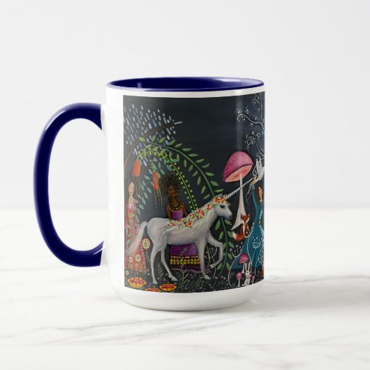 アお洒落ート女性とユニコーン マグカップ (左)