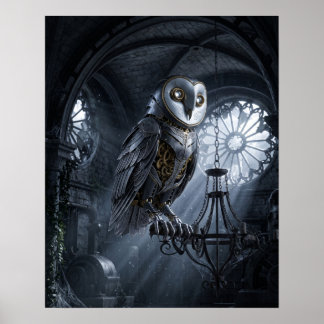 アイアンの納屋のフクロウの月明かりの金庫の芸術作品 ポスター