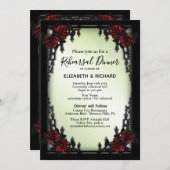 アイアンゴシック赤ローズグリーンリハーサルディナー 招待状 (正面/裏面)