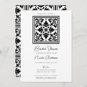 アイアンレースブラック&ホワイトヴィンテージブライダルシャワー 招待状 (正面/裏面)