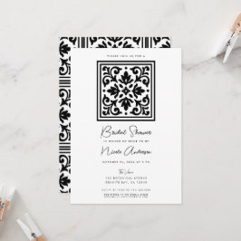 アイアンレースブラック&ホワイトヴィンテージブライダルシャワー 招待状