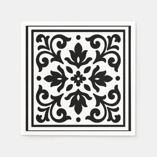 アイアンレース ブラック＆ホワイト ヴィンテージ スタンダードカクテルナプキン (正面)