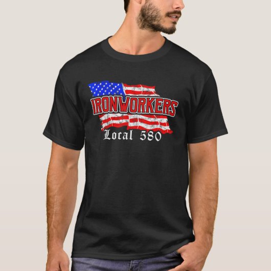 アイアンワーカー地元580 NYCアメリカ国旗の愛国心 Tシャツ (正面)