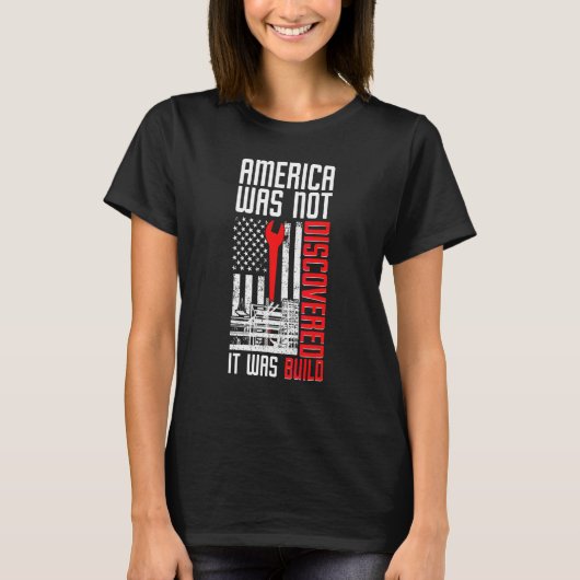 アイアンワーカー アメリカ国旗 鉄鋼業 鉄鋼労働者 Tシャツ (正面)