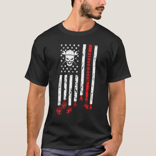 アイアンワーカー アメリカ国旗 鉄鋼業 鉄鋼労働者 Tシャツ (正面)