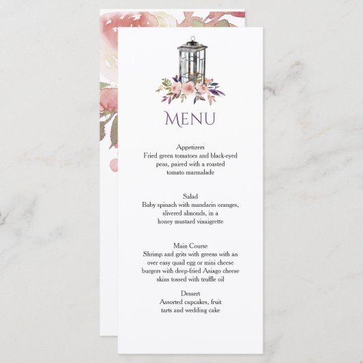 アイアン素朴ランタンウォーターカラーフローラメニューカード メニュー (正面/裏面)