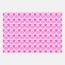 アイアートピンクハートホワイトラッピング紙 ラッピングペーパーシート