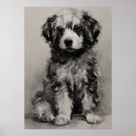 アイイメージ、木炭スケッチ。かわいい子犬 ポスター