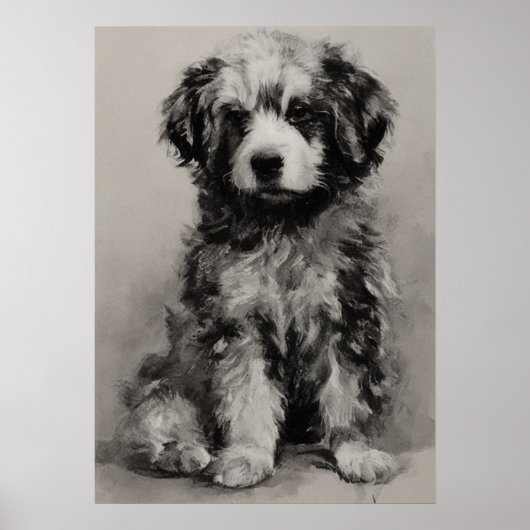 アイイメージ、木炭スケッチ。かわいい子犬 ポスター (正面)