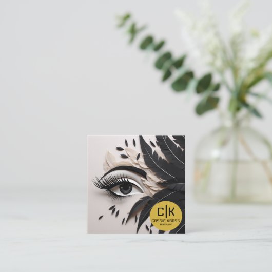 アイエレガントフェザー黒金ゴールドメイクアップMUA スクエア名刺 (スタンド正面)