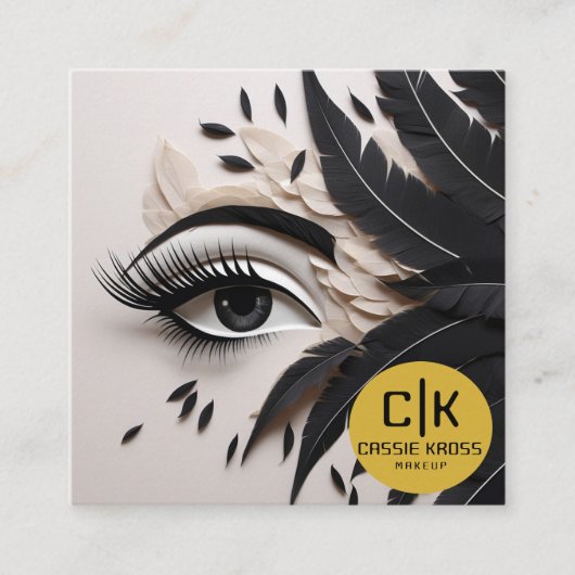 アイエレガントフェザー黒金ゴールドメイクアップMUA スクエア名刺 (正面)