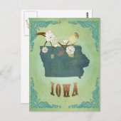 アイオワのヴィンテージの州の地図-緑 ポストカード (正面/裏面)