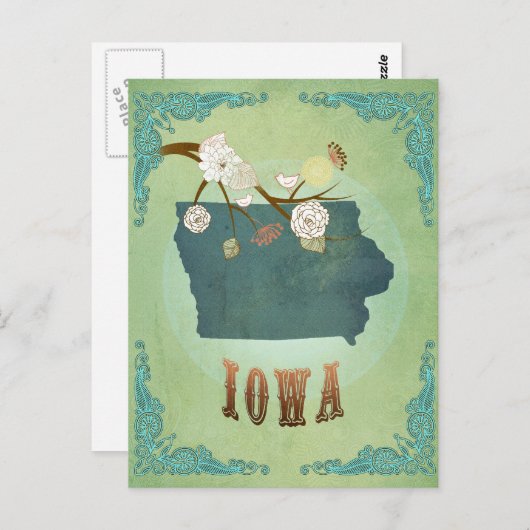 アイオワのヴィンテージの州の地図-緑 ポストカード (正面/裏面)