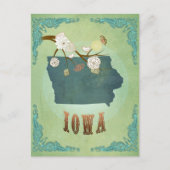 アイオワのヴィンテージの州の地図-緑 ポストカード (正面)