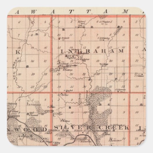 アイオワの州、ミルズ郡の地図 スクエアシール (正面)