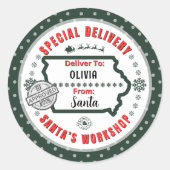 アイオワグリーンのサンタから子どもへの特別配達 ラウンドシール (正面)