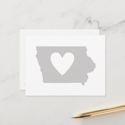 アイオワグレー州マップシェイプとハート切り出し ポストカード (正面/裏面インサイチュ)