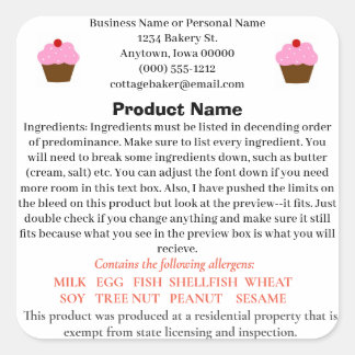 アイオワコテージフードロープラベルfor home bakery スクエアシール