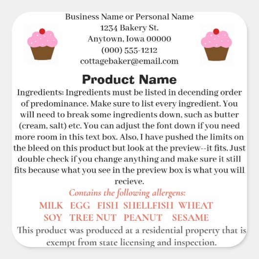 アイオワコテージフードロープラベルfor home bakery スクエアシール (正面)