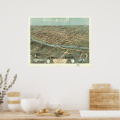 アイオワシティアイオワ1868アンティークパノラママップ ポスター (キッチン)