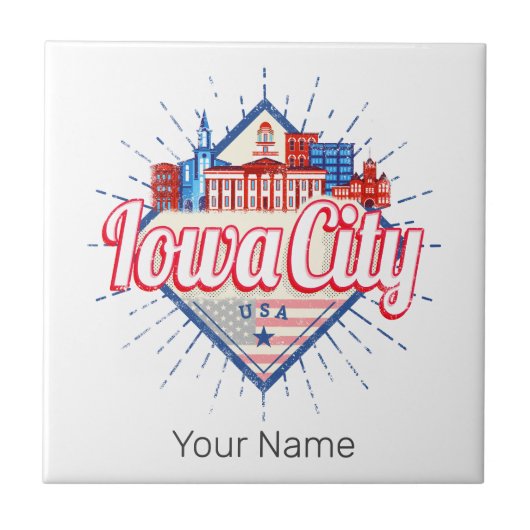 アイオワシティ統一された州レトロスカイラインヴィンテージUSA タイル (正面)