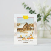 アイオワバーンファーム冬の雪からメリークリスマス ポストカード (スタンド正面)
