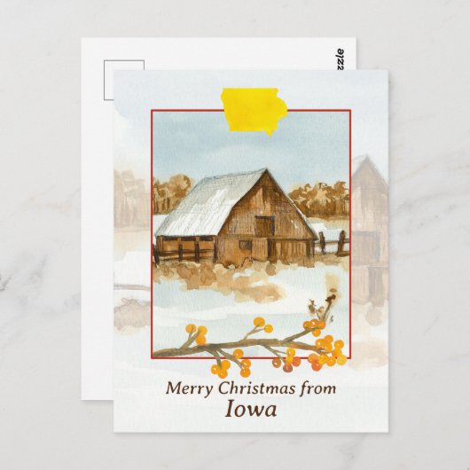 アイオワバーンファーム冬の雪からメリークリスマス ポストカード (正面/裏面)