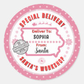 アイオワピンクのサンタから子どもへの特別配達 ラウンドシール (正面)