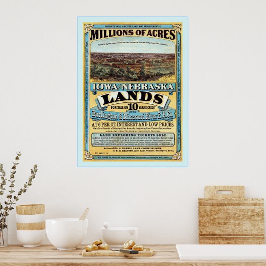 アイオワ州とネブラスカ州の～ヴィンテージランドセール広告ズの。 ポスター (キッチン)