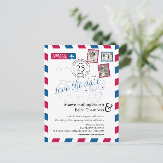 アイオワ州とマサチューセッツ州のAirmail日付を保存 案内ポストカード (スタンド正面)