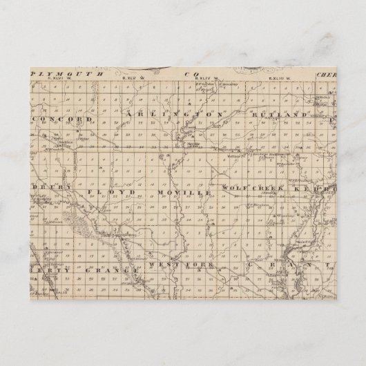 アイオワ州のウッドベリー郡の州の地図 ポストカード (正面)