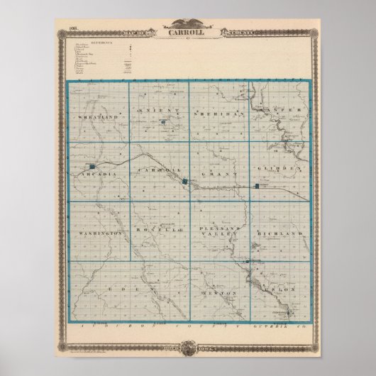 アイオワ州のキャロル郡の州の地図 ポスター (正面)