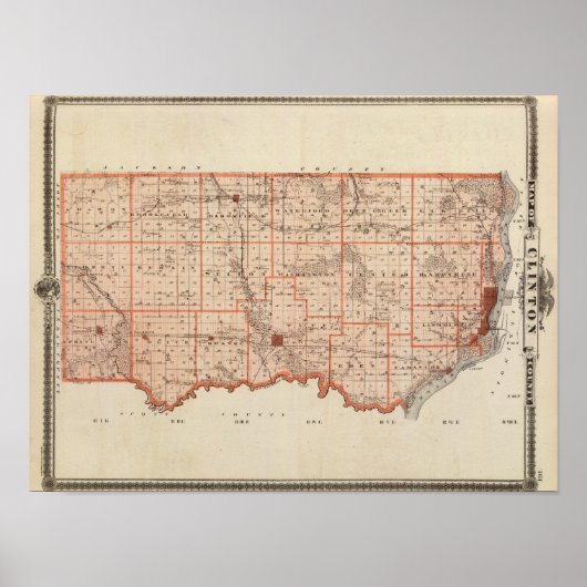 アイオワ州のクリントン郡の州の地図 ポスター (正面)