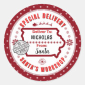 アイオワ州のサンタから子どもへの特別配達 ラウンドシール (正面)