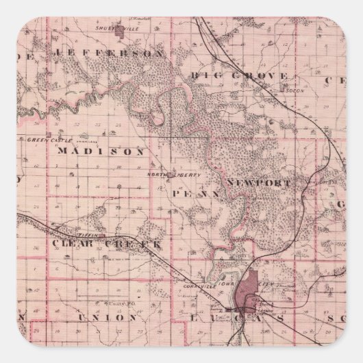 アイオワ州のジョンソン郡の州の地図 スクエアシール (正面)