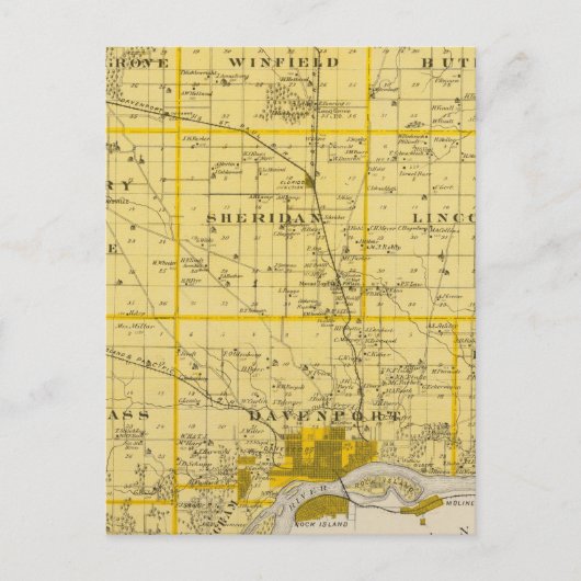 アイオワ州のスコット郡の州の地図 ポストカード (正面)