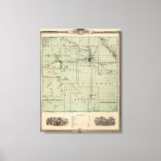 アイオワ州のセロ・ゴルド郡の州の地図 キャンバスプリント (正面)