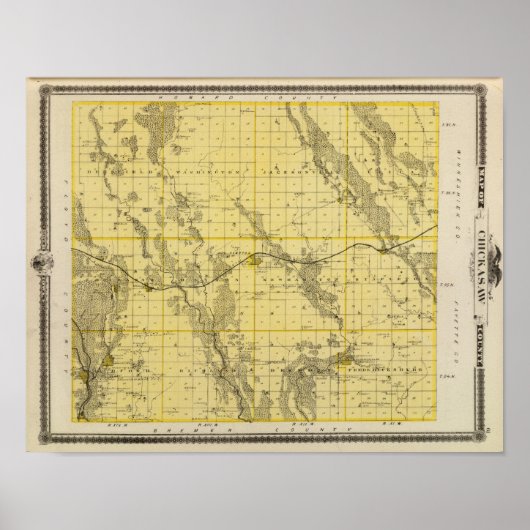 アイオワ州のチカソー郡の州の地図 ポスター (正面)