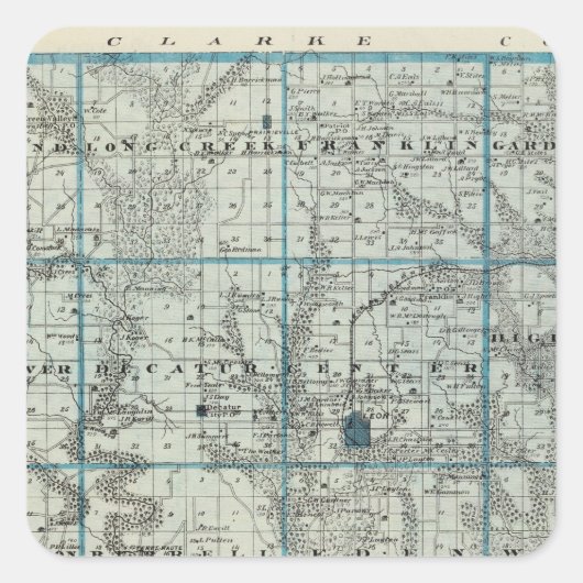 アイオワ州のデカトゥル郡の州の地図 スクエアシール (正面)