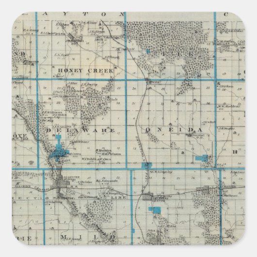 アイオワ州のデラウェア県の州の地図 スクエアシール (正面)