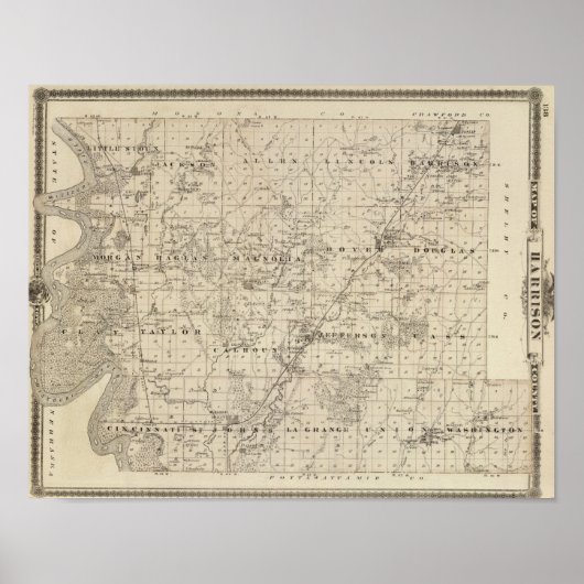 アイオワ州のハリソン郡の州の地図 ポスター (正面)