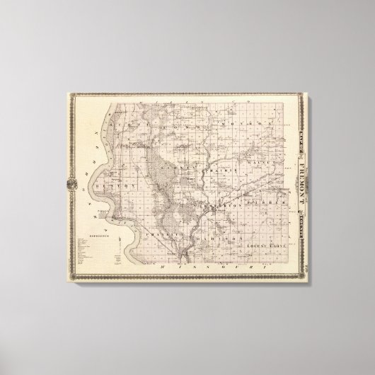 アイオワ州のフレモント郡の州の地図 キャンバスプリント (正面)