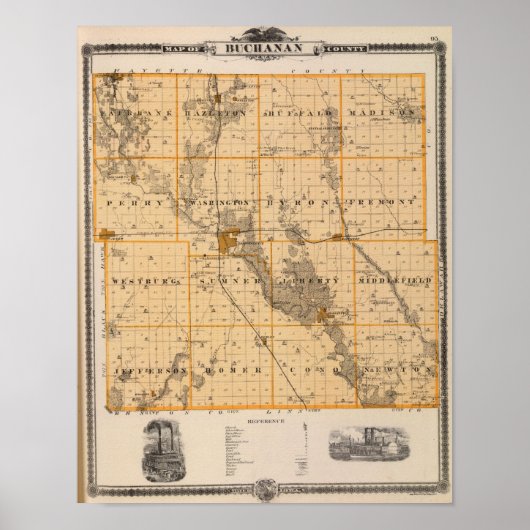 アイオワ州のブキャナン郡の州の地図 ポスター (正面)