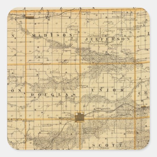 アイオワ州のマディソン郡の州の地図 スクエアシール (正面)