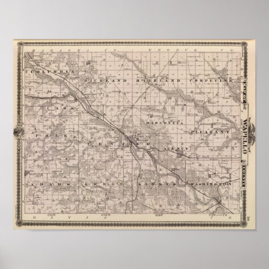 アイオワ州のワペロ郡の州の地図 ポスター (正面)