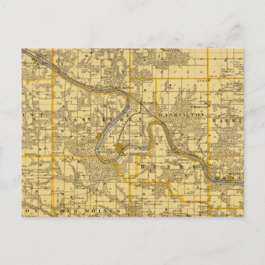 アイオワ州のヴァン・ビューレン郡の州の地図 ポストカード (正面)