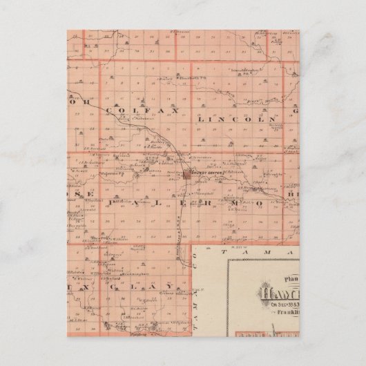 アイオワ州の州、グランディ郡の地図 ポストカード (正面)