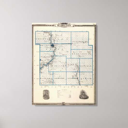 アイオワ州の州、ハミルトン郡の地図 キャンバスプリント (正面)