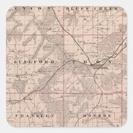 アイオワ州の州、モンロー郡の地図 スクエアシール (正面)